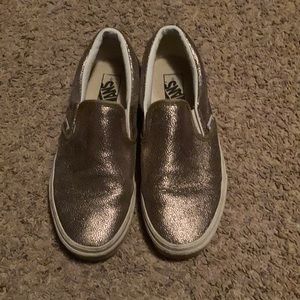 Vans leather gold slip ons size men’s 7.5 women’s 9